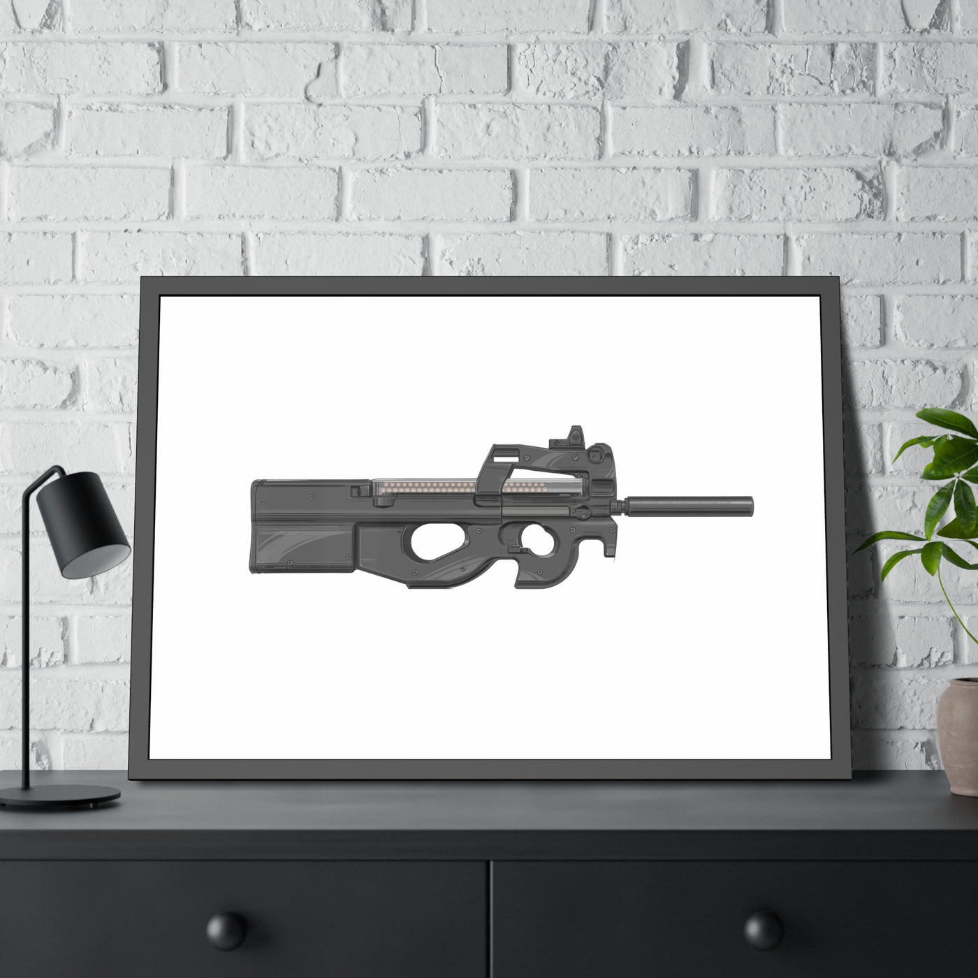 Secret Service Subgun - Bullpup 5.7x28mm Painting - Just The Piece - Black Frame - Value Collection