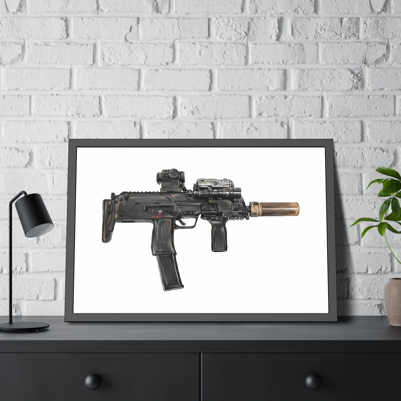 German 4.6x30mm Sub Machine Gun Painting - Just The Piece - Black Frame - Value Collection