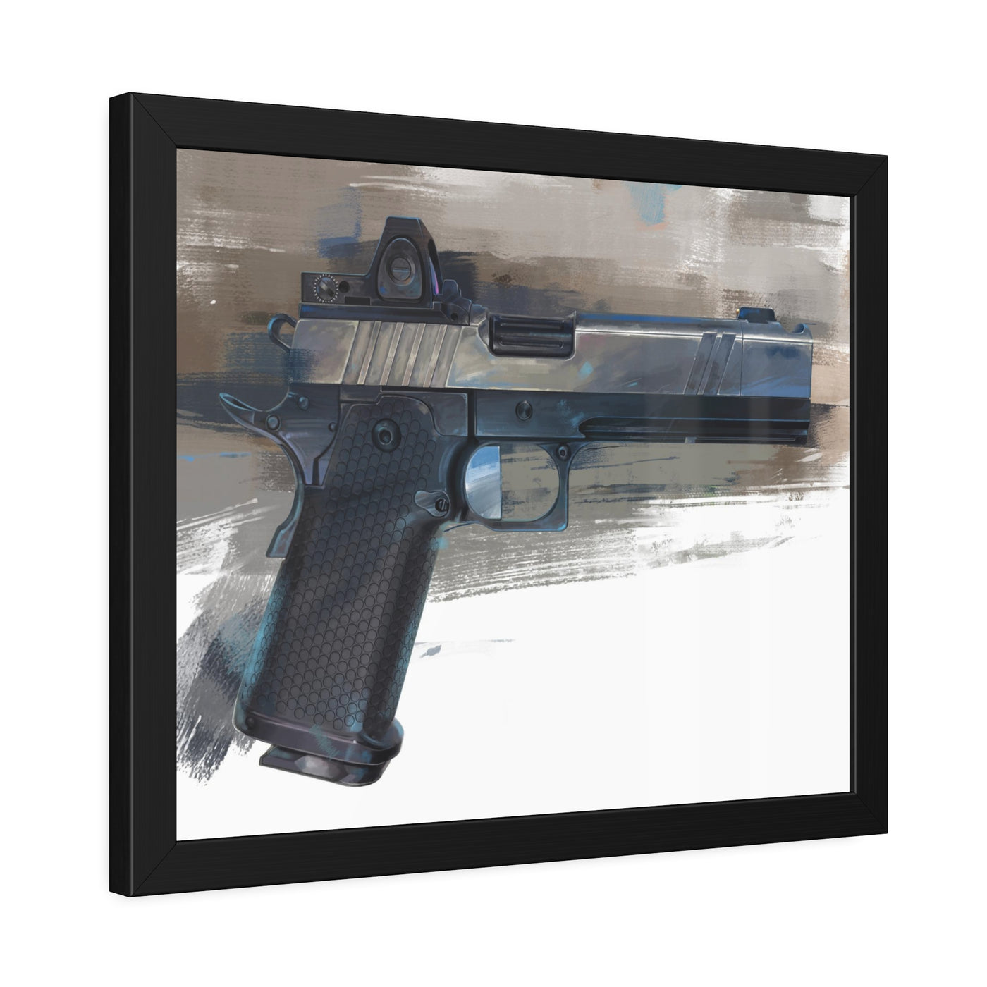 2011 Charlie - Pistol Painting - Brown Background - Black Frame - Value Collection