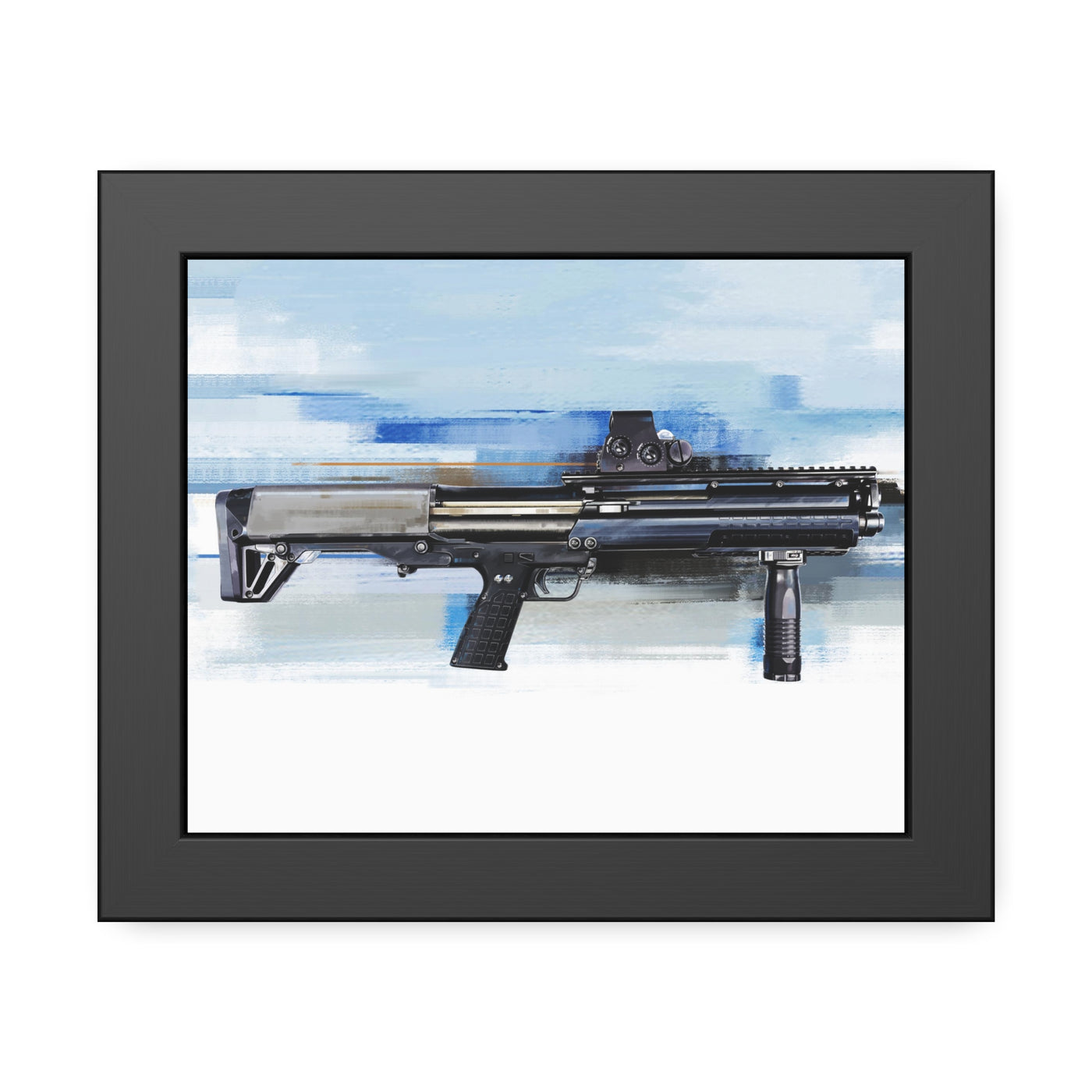 Tactical Bullpup Shotgun Painting - Blue Background - Black Frame - Value Collection