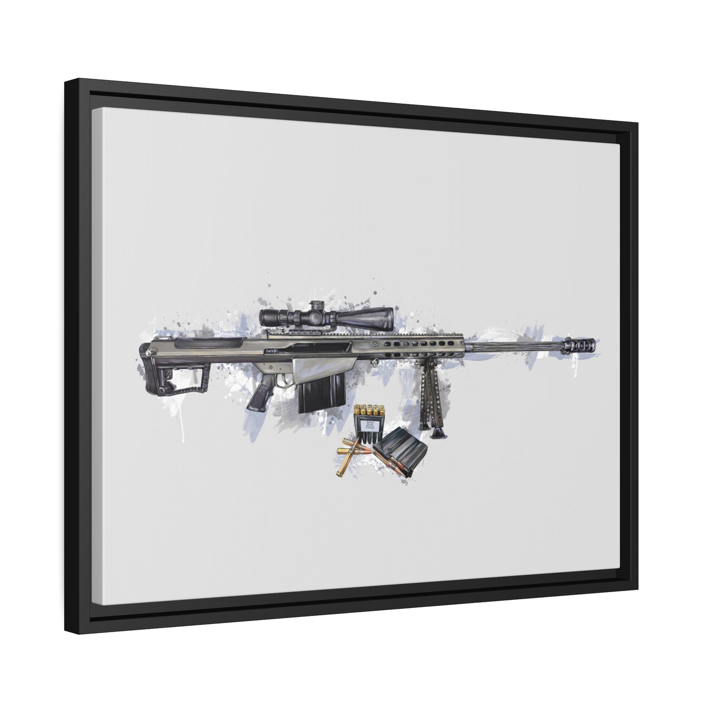 The Long-Range Legend - .50 Cal BMG Rifle Painting - Blue Accents - Black Framed Wrapped Canvas - Value Collection