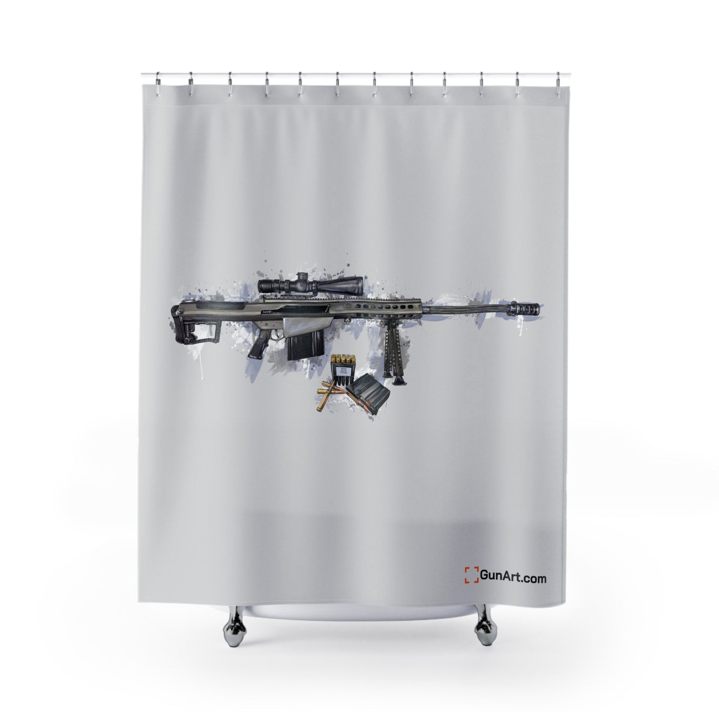 The Long-Range Legend - .50 Cal BMG Rifle Shower Curtain - Blue Background