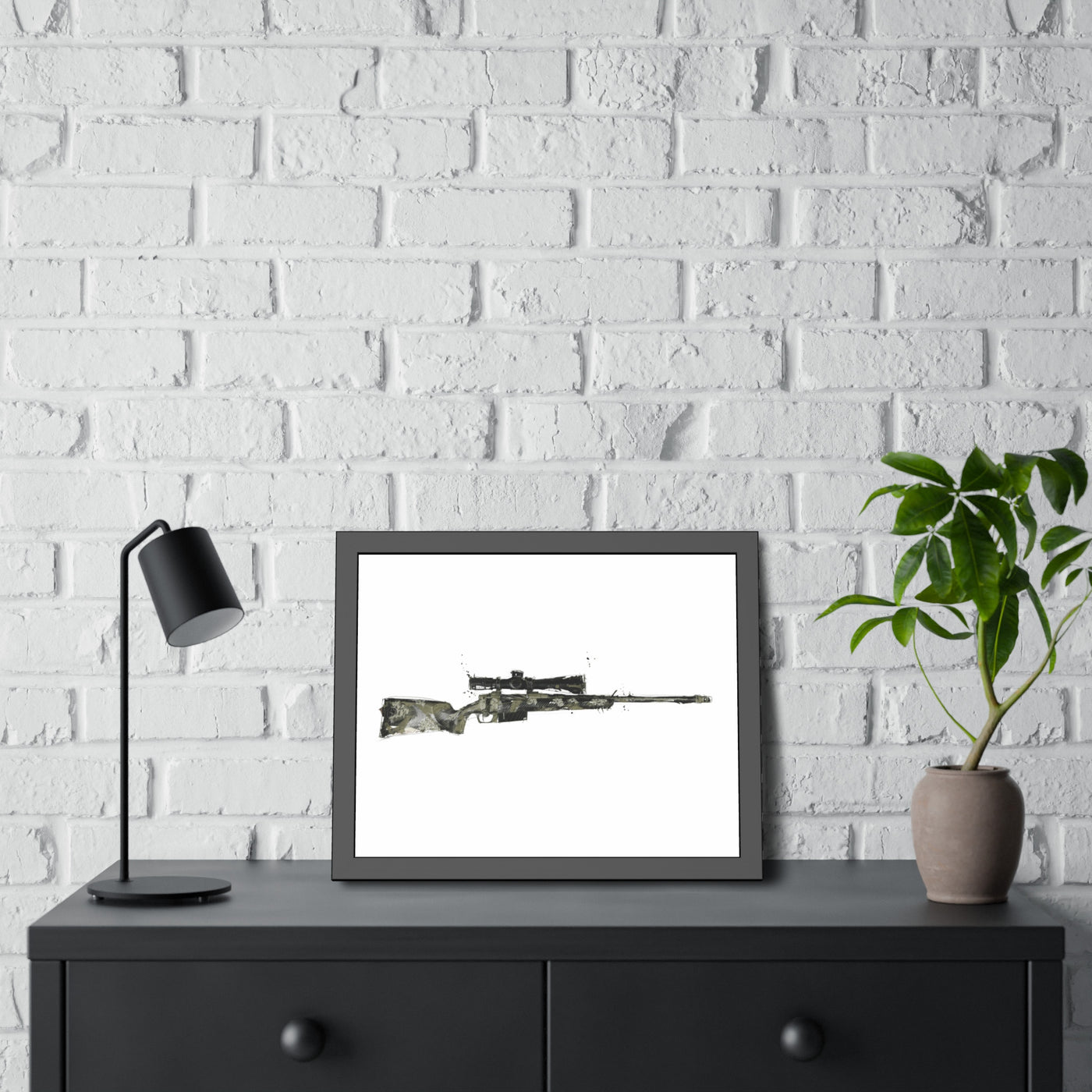 The Harvester - Long Range Hunting Rifle Painting - Just The Piece - Black Frame - Value Collection