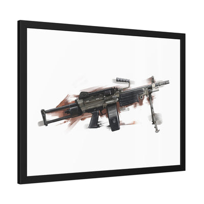 Belt-Fed 5.56x45mm Light Machine Gun Painting - Red Background - Black Frame - Value Collection