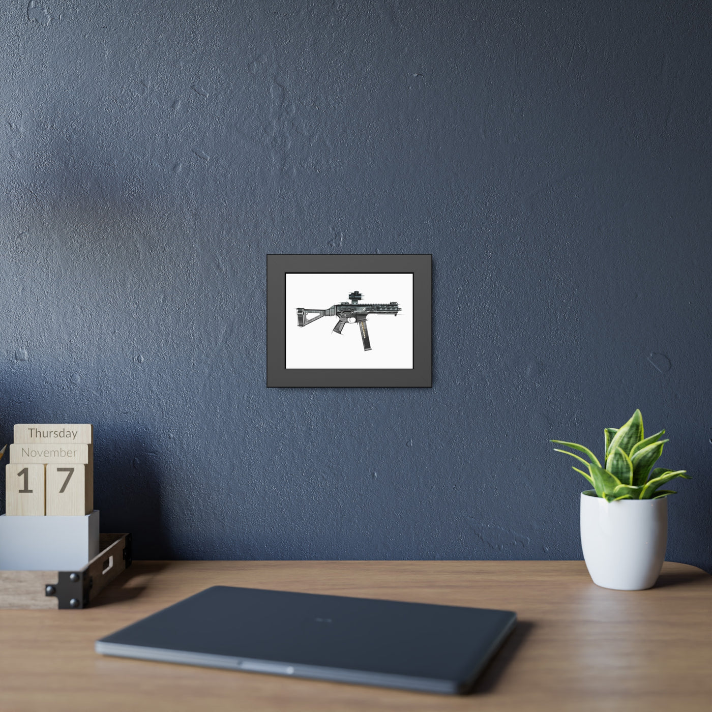 .45 Cal SMG Painting - Just The Piece - Black Frame - Value Collection