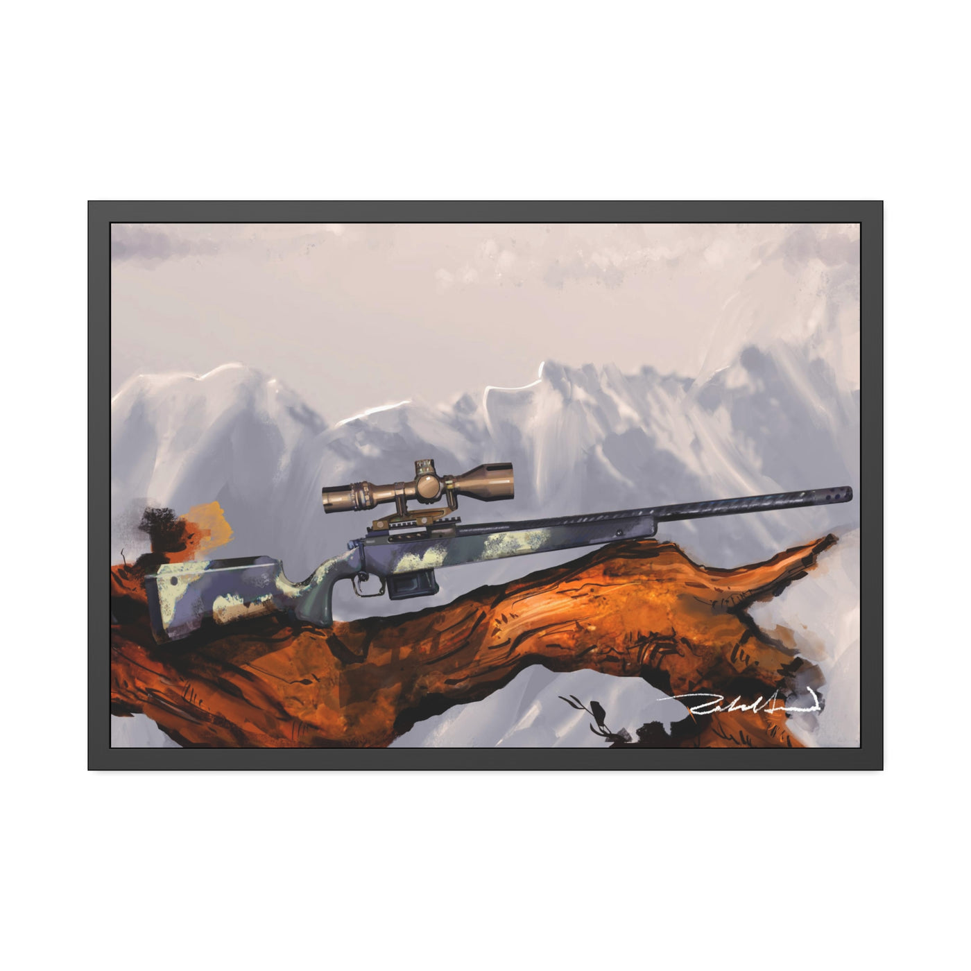 Carbon Fiber Bolt Action Hunting Rifle Painting - Black Frame - Value Collection