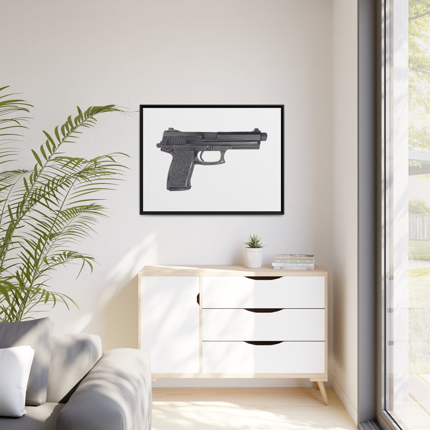 Tactical .45 ACP Poly Pistol Painting - Just The Piece - Black Framed Wrapped Canvas - Value Collection