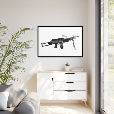 Belt-Fed 5.56x45mm Light Machine Gun Painting - Just The Piece - Black Framed Wrapped Canvas - Value Collection