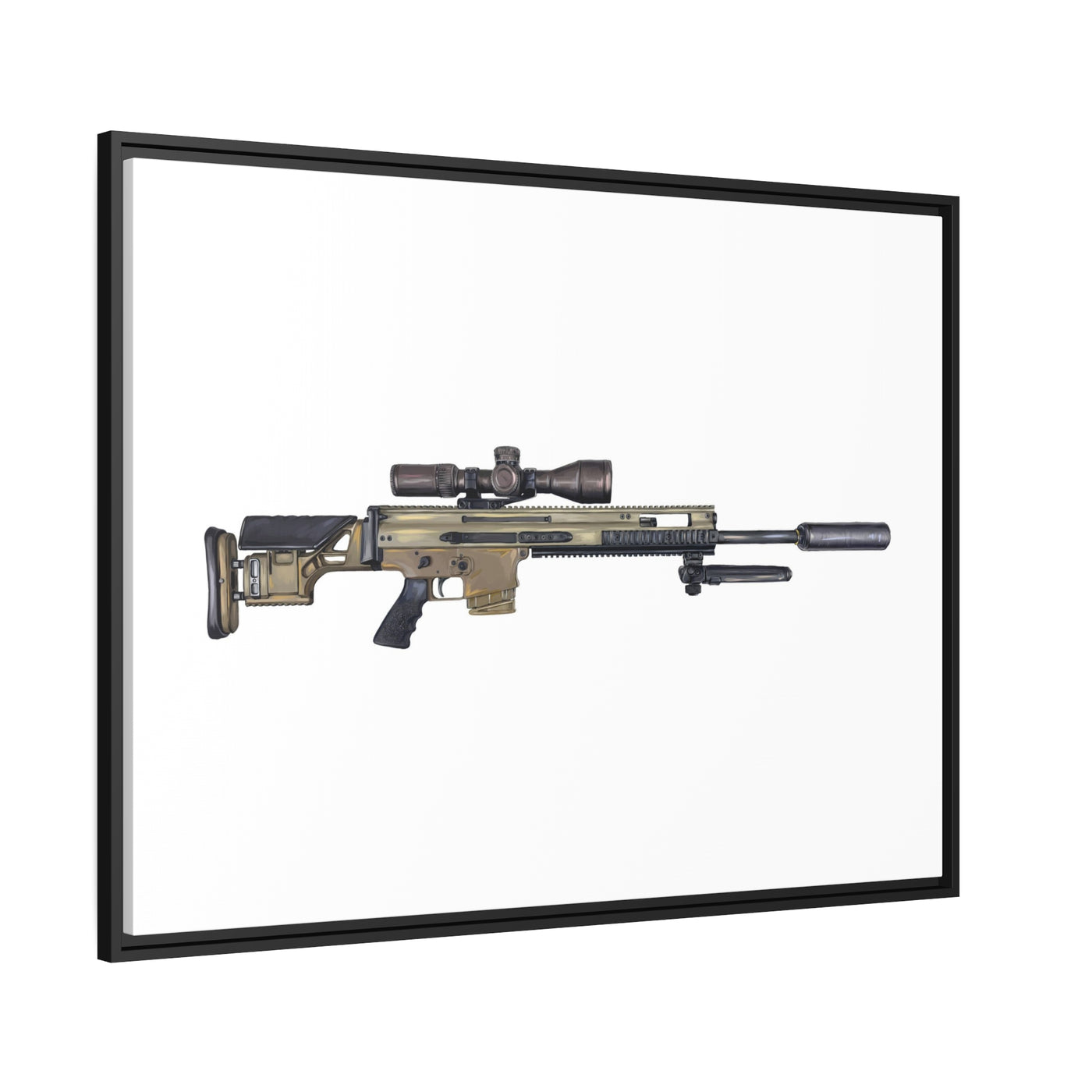 Socom Sniper Rifle Painting - Just The Piece - Black Framed Wrapped Canvas - Value Collection