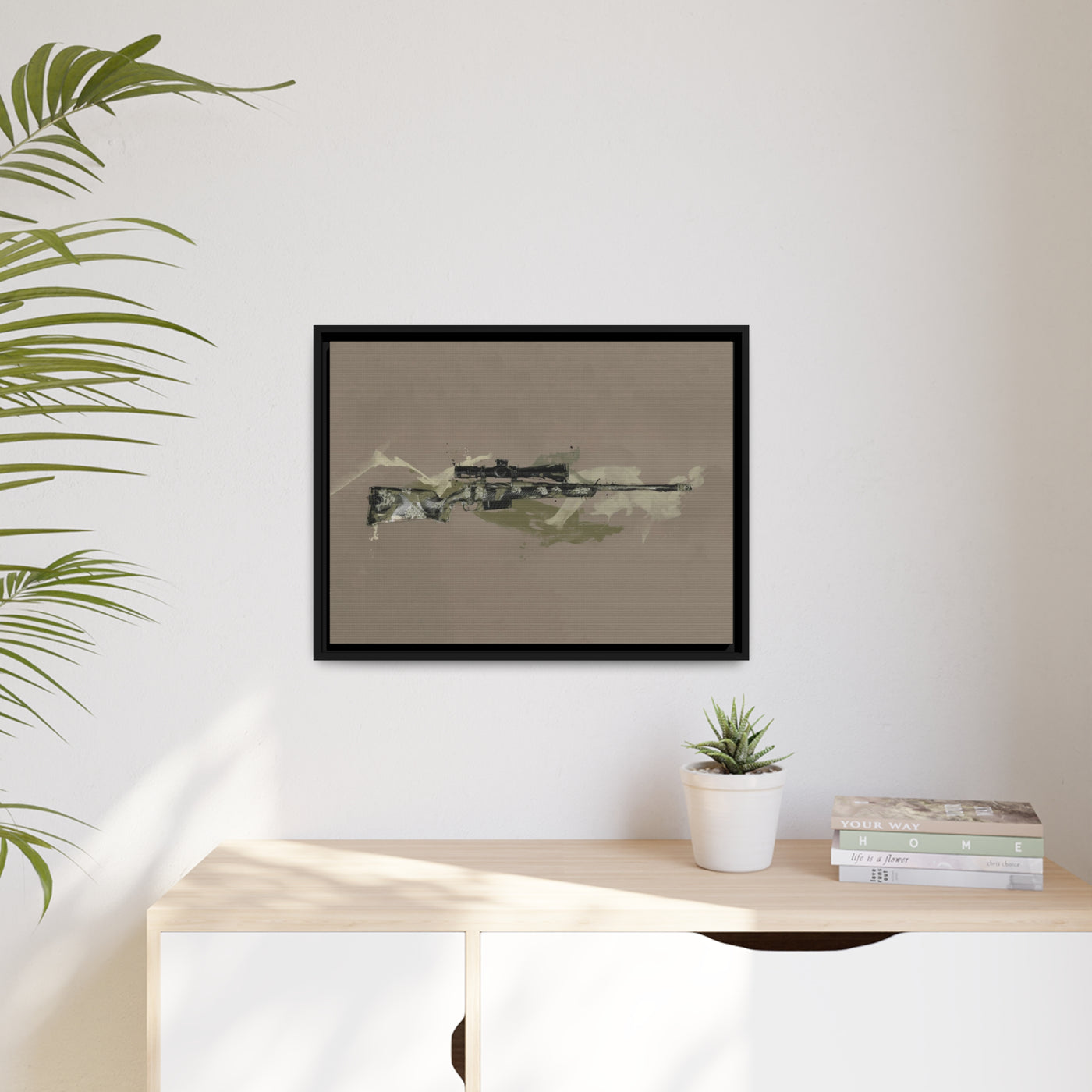 The Harvester - Long Range Hunting Rifle Painting (Minimal) - Black Framed Wrapped Canvas - Value Collection