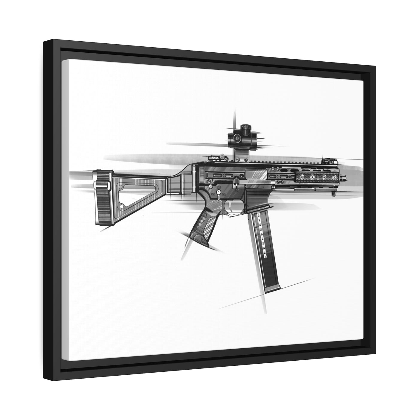 .45 Cal SMG Painting - Black Framed Wrapped Canvas - Value Collection