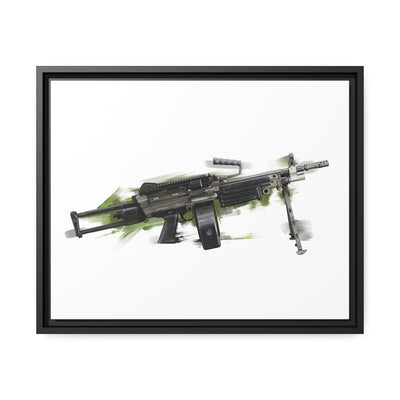 Belt-Fed 5.56x45mm Light Machine Gun Painting - Green Background - Black Framed Wrapped Canvas - Value Collection