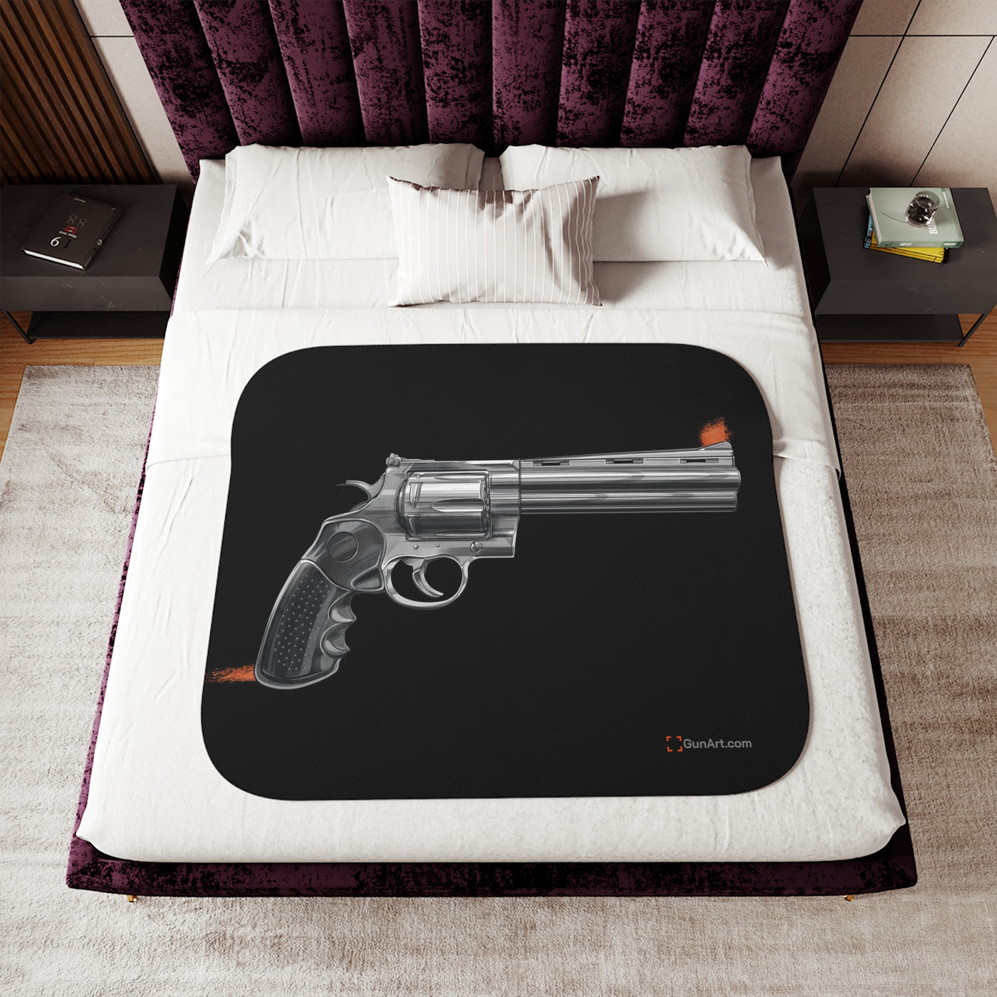 Stainless .44 Mag Revolver Sherpa Blanket - Black Background