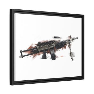 Belt-Fed 5.56x45mm Light Machine Gun Painting - Red Background - Black Framed Wrapped Canvas - Value Collection