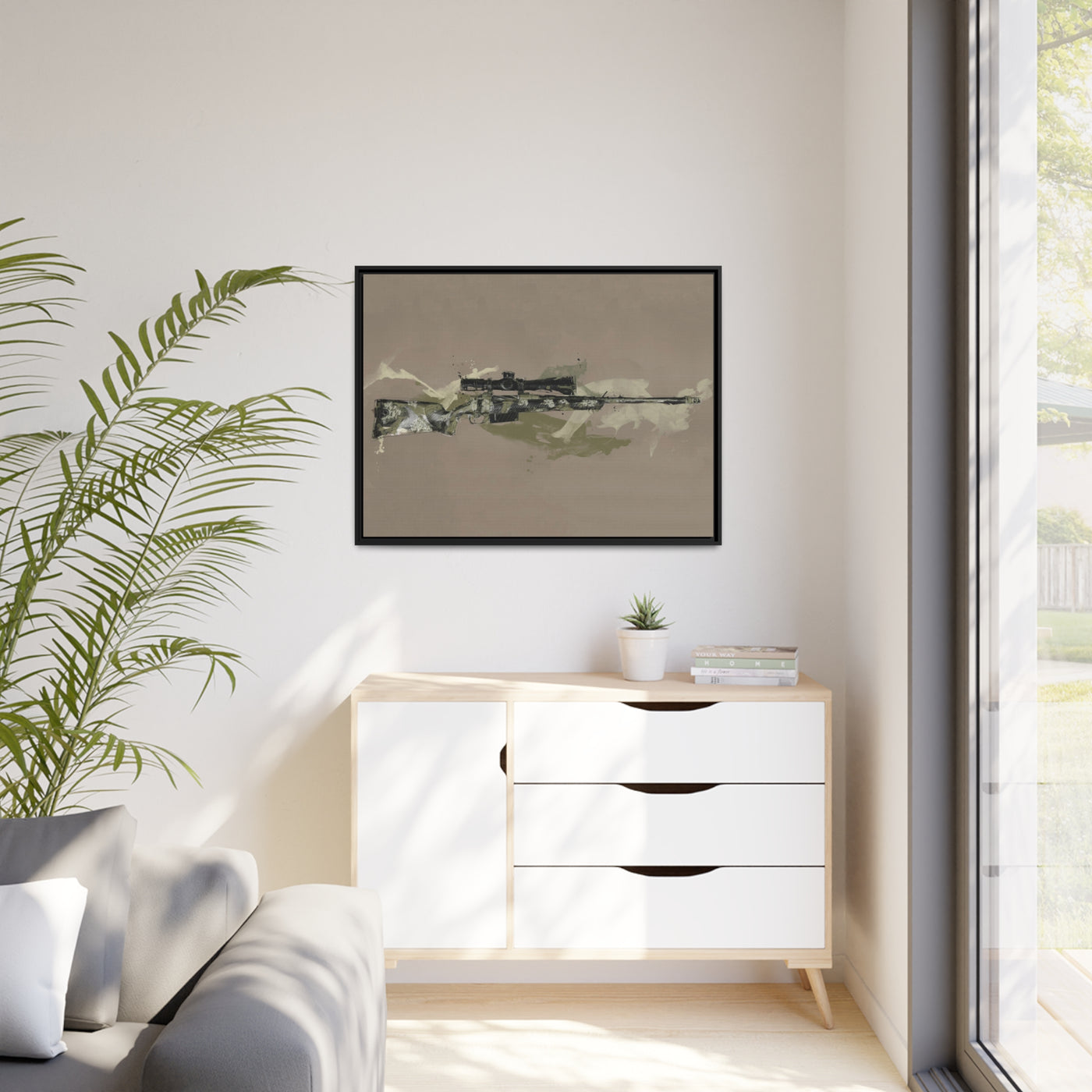 The Harvester - Long Range Hunting Rifle Painting (Minimal) - Black Framed Wrapped Canvas - Value Collection