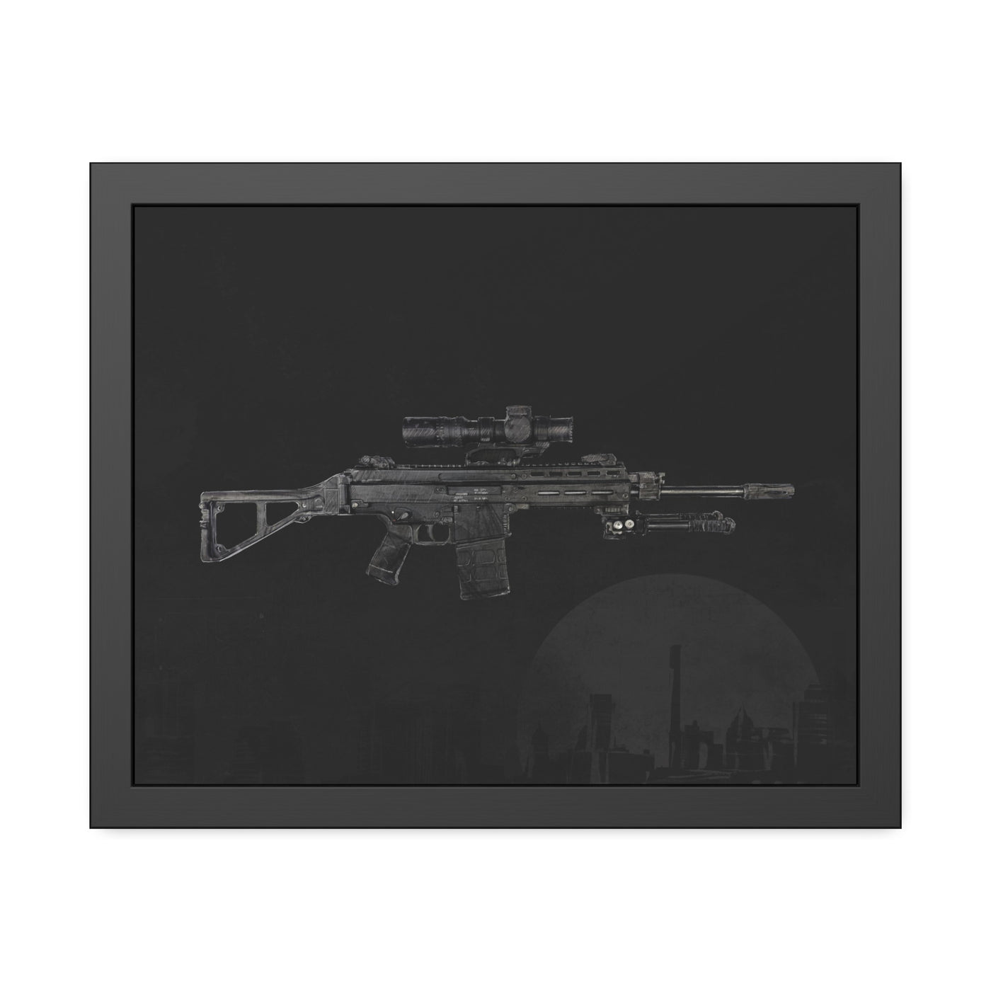 The Urban Sniper Painting - Black Background - Black Frame - Value Collection