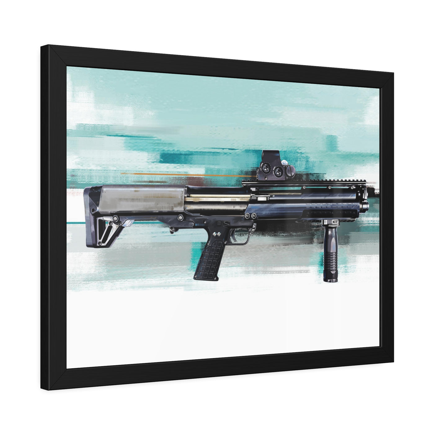 Tactical Bullpup Shotgun Painting - Green Background - Black Frame - Value Collection