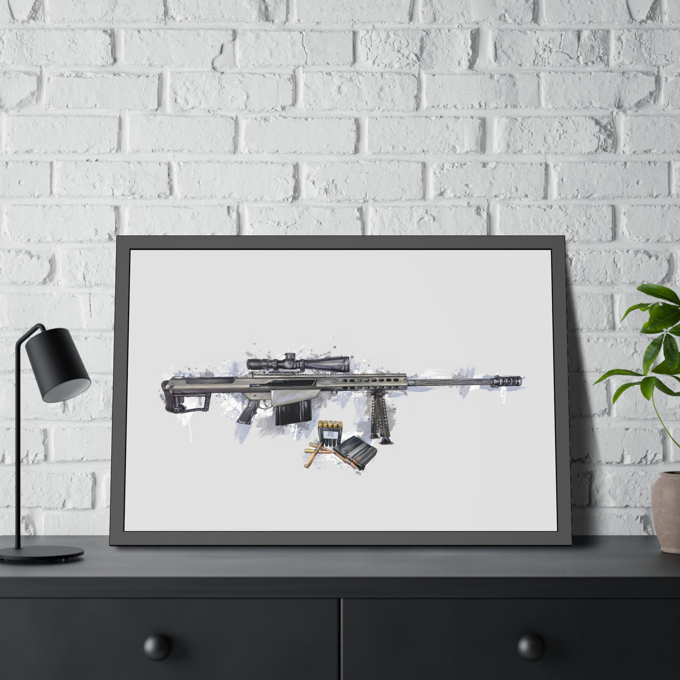 The Long-Range Legend - .50 Cal BMG Rifle Painting - Blue Accents - Black Frame - Value Collection