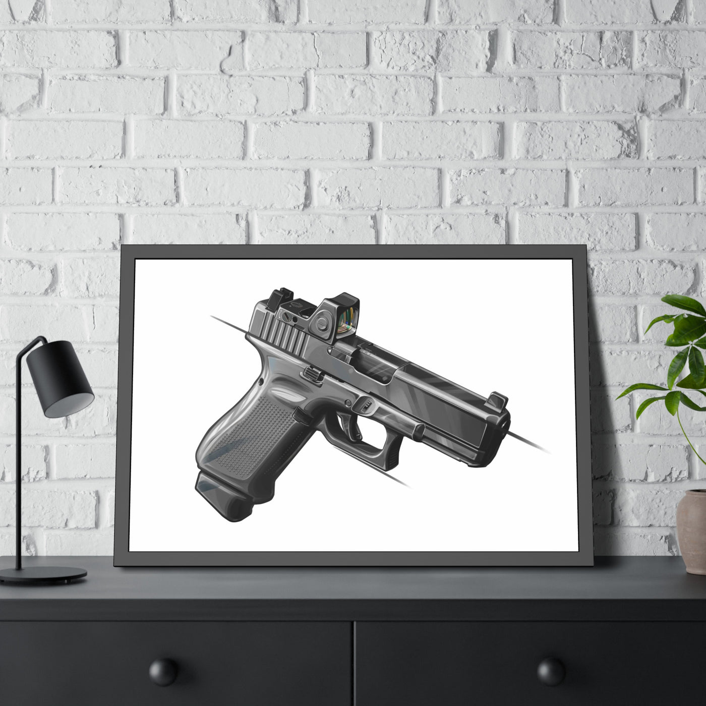 The Last Resort - OG Grey Poly Pistol Painting - Just The Piece - Black Frame - Value Collection