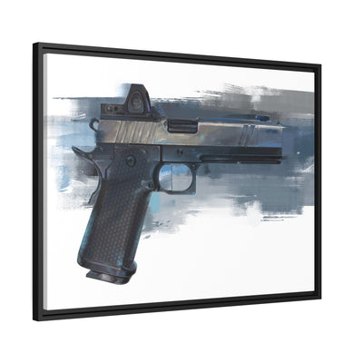 2011 Charlie - Pistol Painting - Blue Background - Black Framed Wrapped Canvas - Value Collection