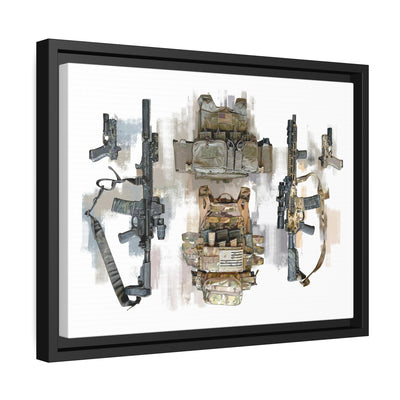 Stay Ready - Tactical Gear - AR15s and Pistols With Plate Carriers Painting - Black Framed Wrapped Canvas - Value Collection