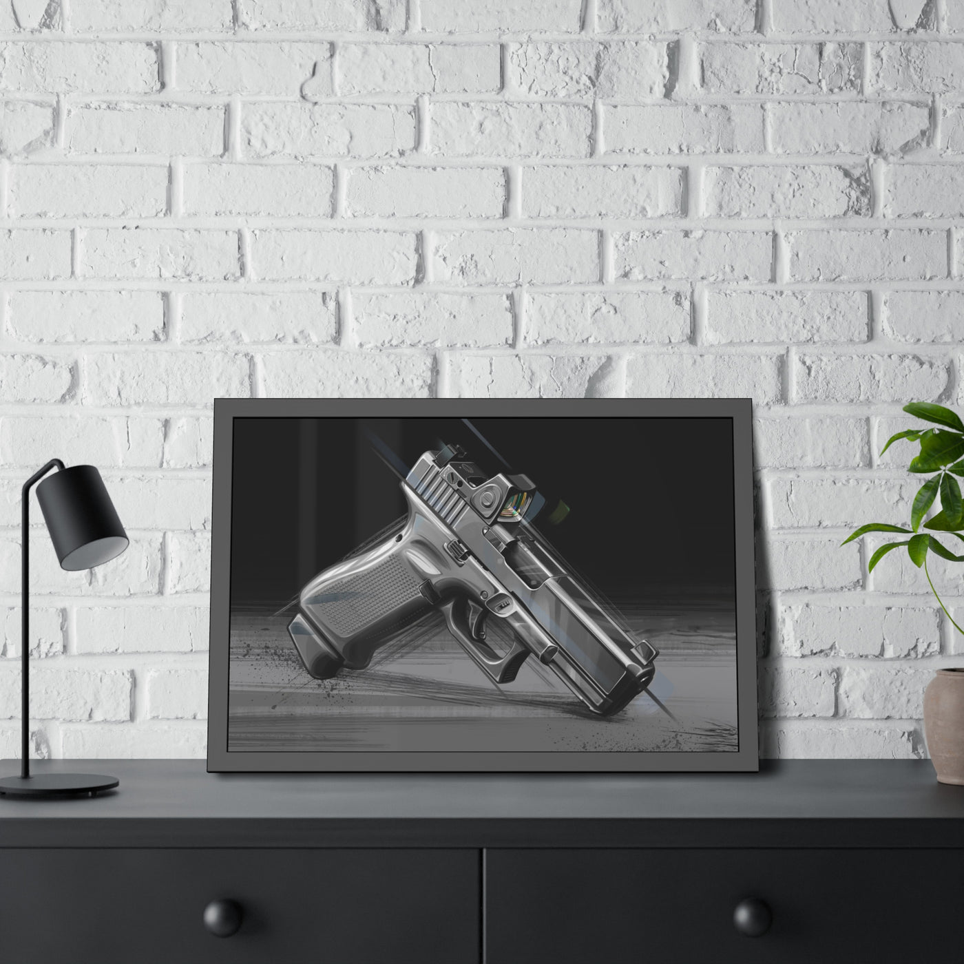 The Last Resort - OG Grey Poly Pistol Painting - Black Frame -Value Collection