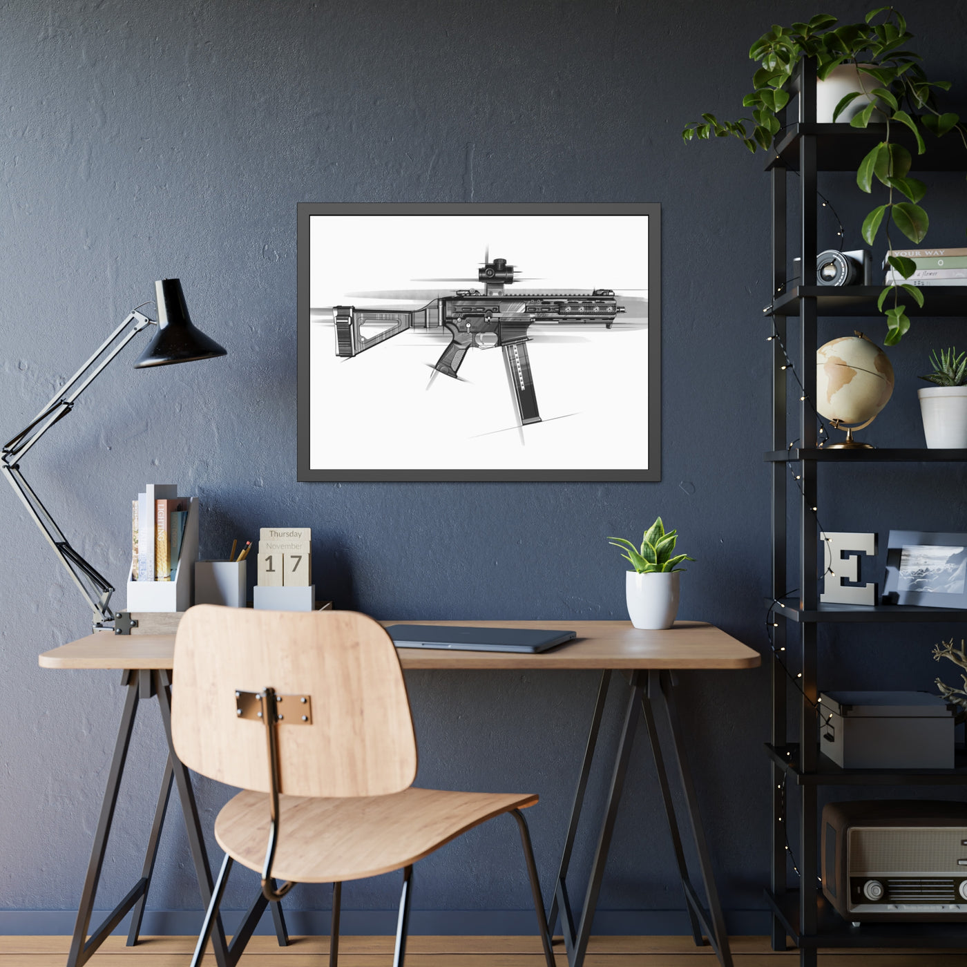 .45 Cal SMG Painting - Black Frame - Value Collection