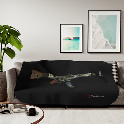 WWII German Assault Rifle Sherpa Blanket - Just The Piece - Black Background