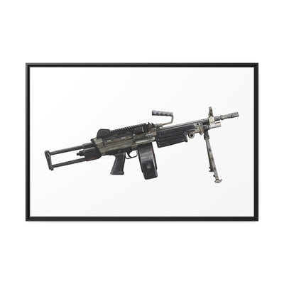 Belt-Fed 5.56x45mm Light Machine Gun Painting - Just The Piece - Black Framed Wrapped Canvas - Value Collection