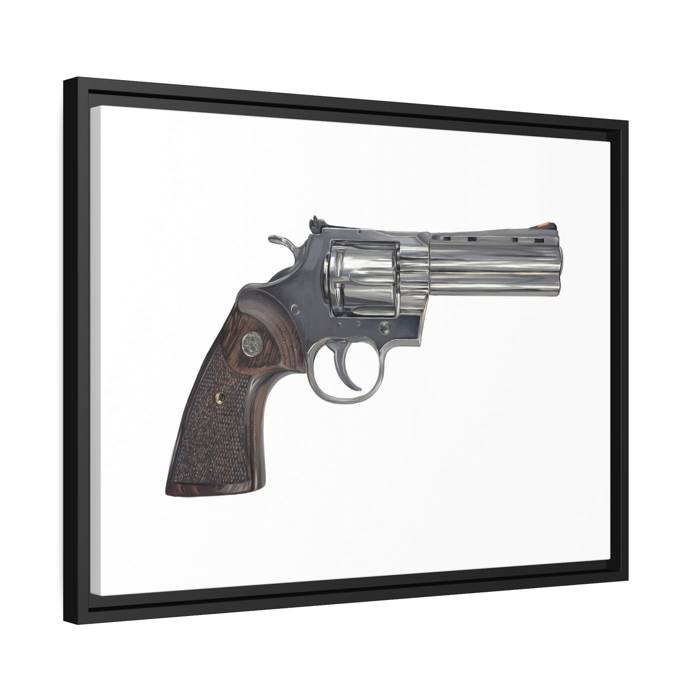 Wood & Stainless .357 Magnum Revolver Painting - Just The Piece - Black Framed Wrapped Canvas - Value Collection