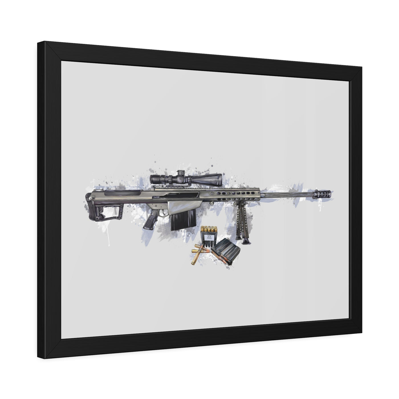 The Long-Range Legend - .50 Cal BMG Rifle Painting - Blue Accents - Black Frame - Value Collection