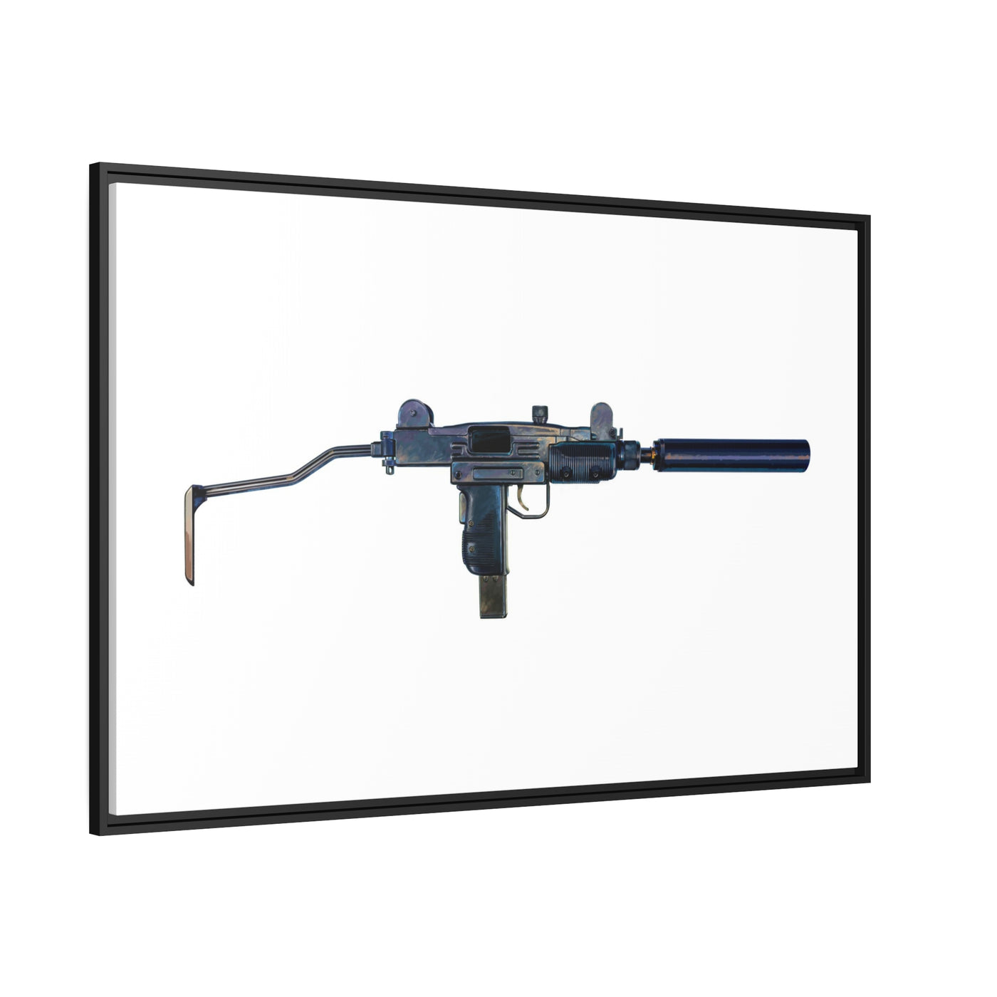 The Miniature Menace - Full Auto Subgun Painting - Just The Piece - Black Framed Wrapped Canvas - Value Collection