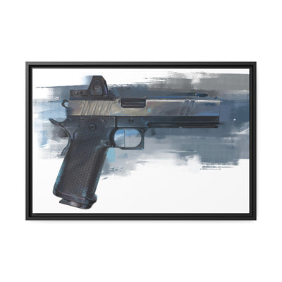 2011 Charlie - Pistol Painting - Blue Background - Black Framed Wrapped Canvas - Value Collection
