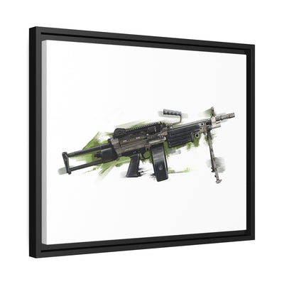 Belt-Fed 5.56x45mm Light Machine Gun Painting - Green Background - Black Framed Wrapped Canvas - Value Collection