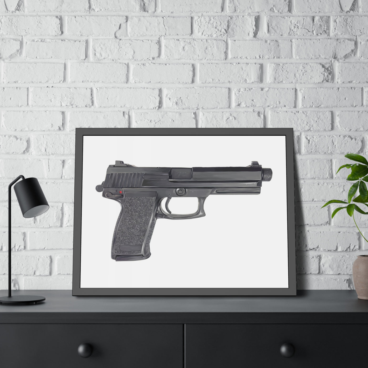 Tactical .45 ACP Poly Pistol Painting - Just The Piece - Black Frame - Value Collection