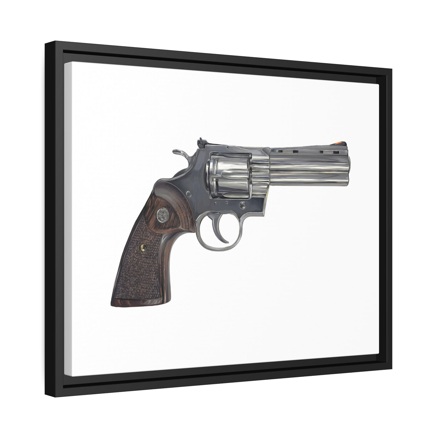 Wood & Stainless .357 Magnum Revolver Painting - Just The Piece - Black Framed Wrapped Canvas - Value Collection