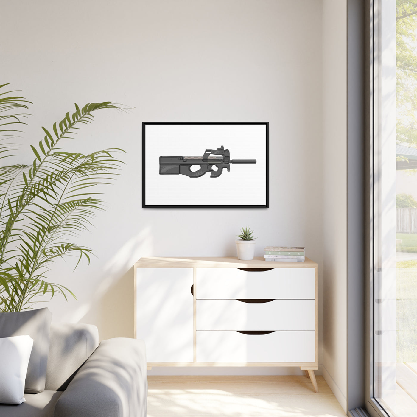 Secret Service Subgun - Bullpup 5.7x28mm Painting - Black Framed Wrapped Canvas - Value Collection