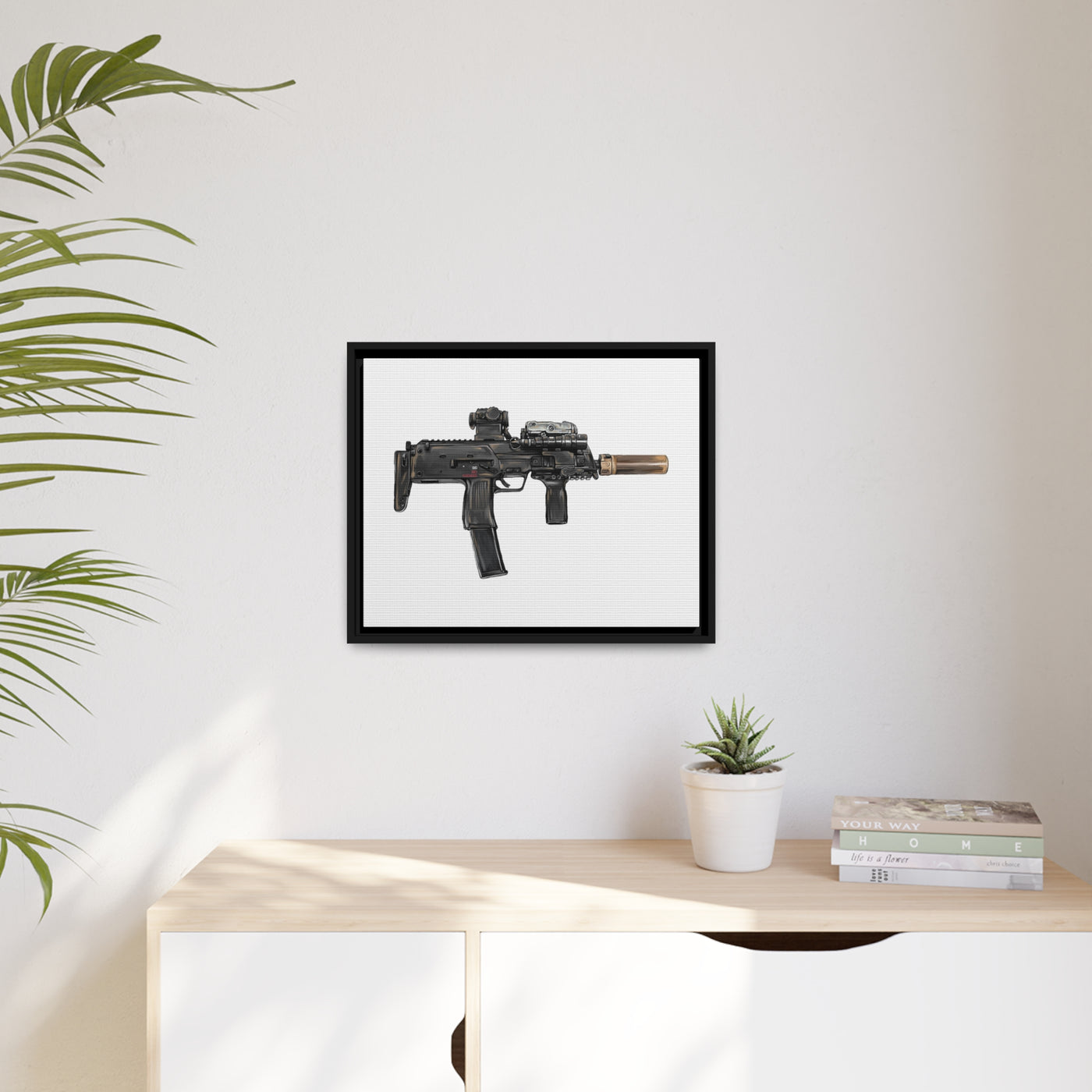 German 4.6x30mm Sub Machine Gun Painting - Just The Piece - Black Framed Wrapped Canvas - Value Collection