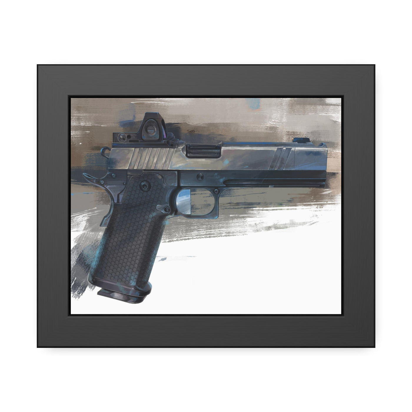 2011 Charlie - Pistol Painting - Brown Background - Black Frame - Value Collection