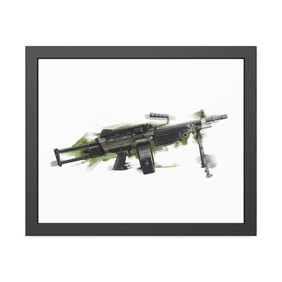 Belt-Fed 5.56x45mm Light Machine Gun Painting - Green Background - Black Frame - Value Collection