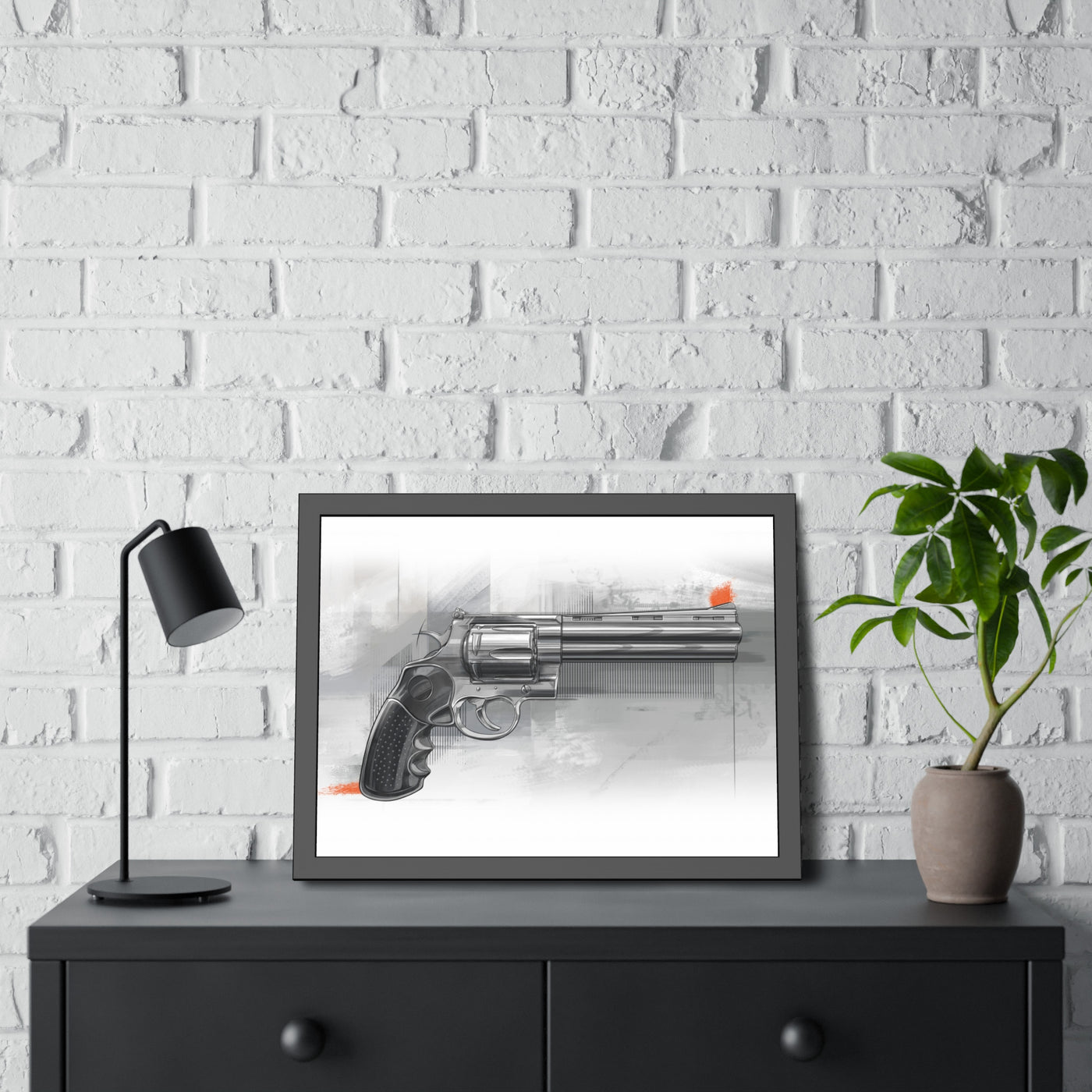 Stainless .44 Mag Revolver Painting - Black Frame - Value Collection