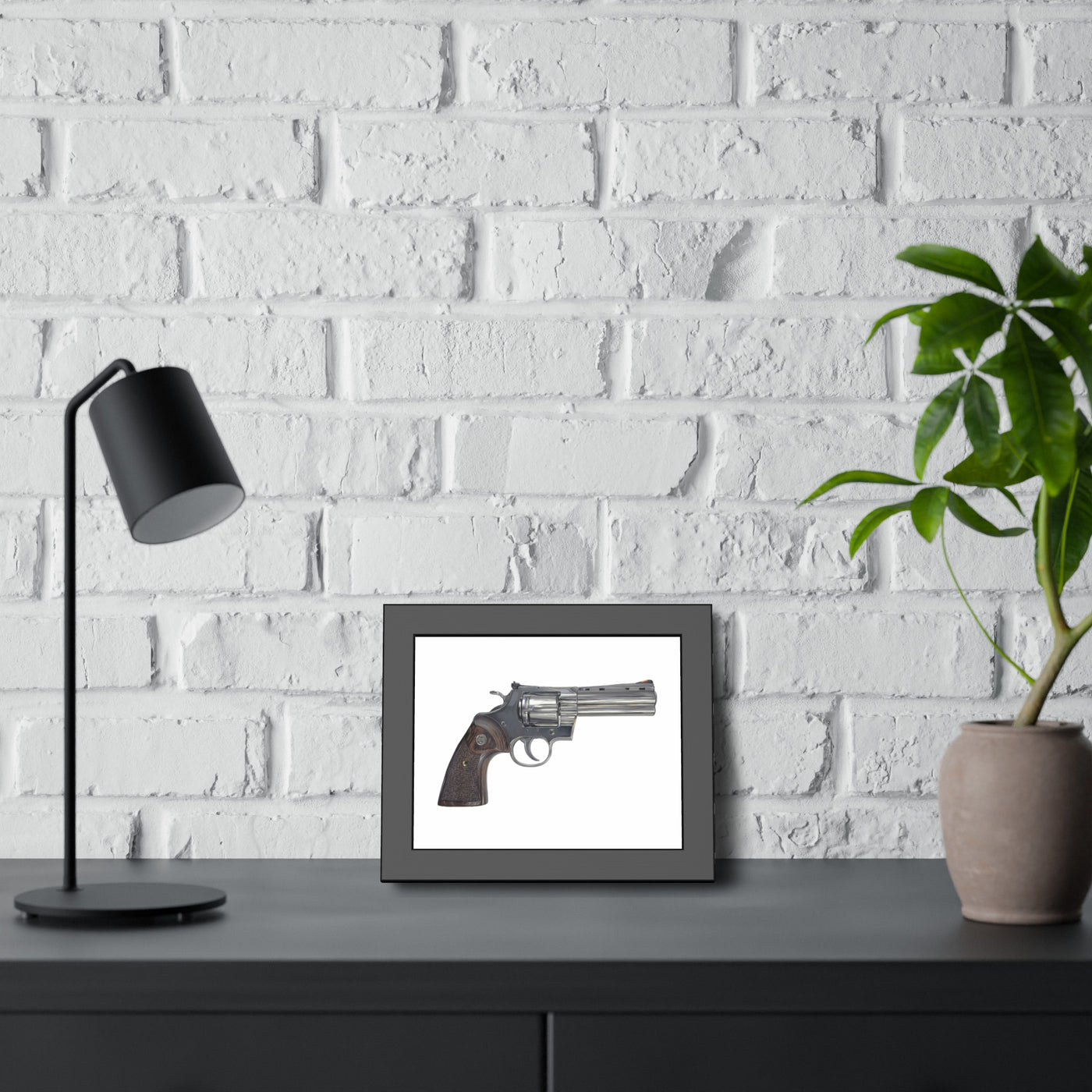 Wood & Stainless .357 Magnum Revolver Painting - Just The Piece - Black Frame - Value Collection