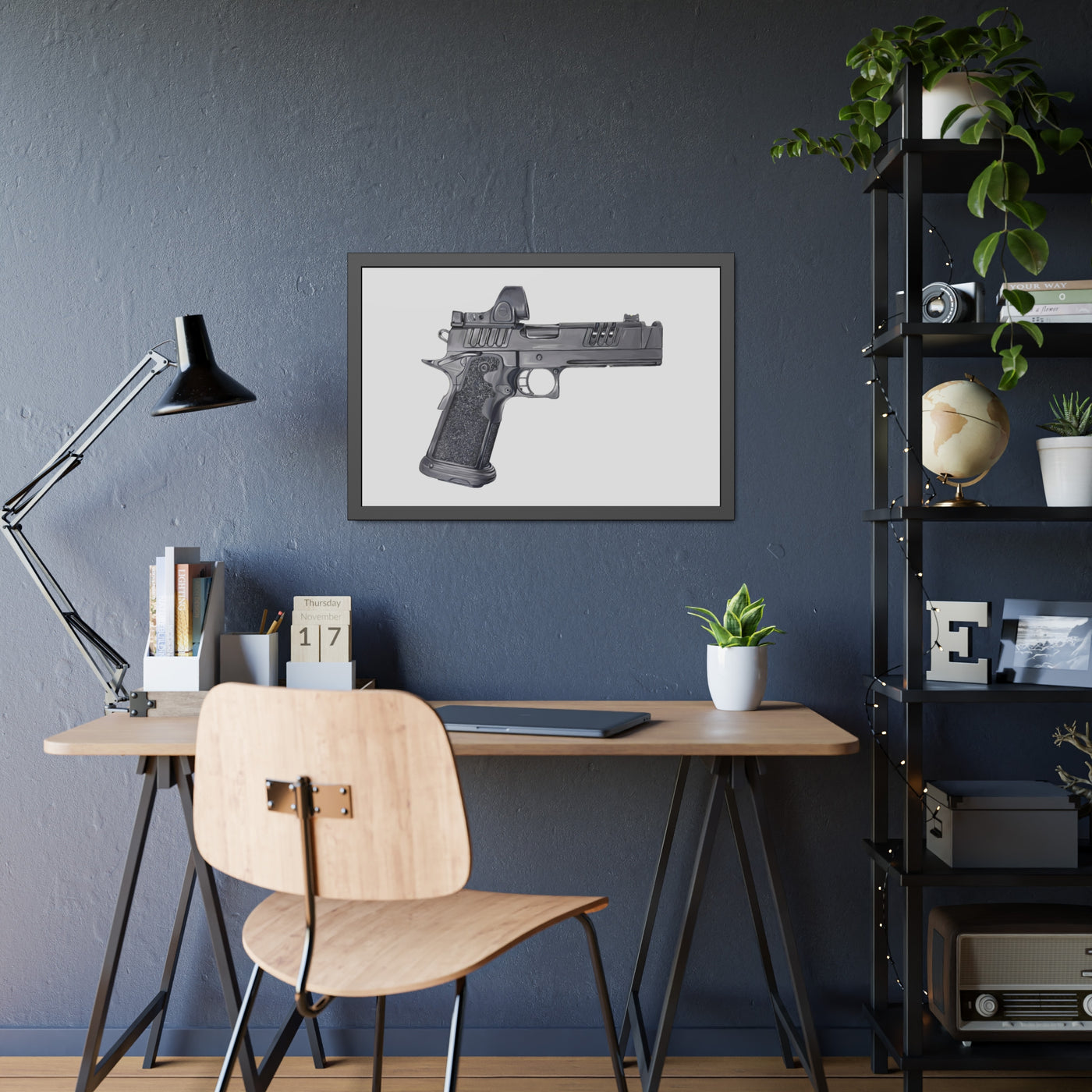 2011 Delta Pistol Painting - Just The Piece - Black Frame - Value Collection