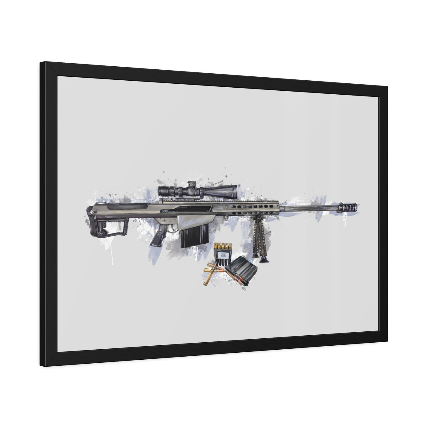 The Long-Range Legend - .50 Cal BMG Rifle Painting - Blue Accents - Black Frame - Value Collection