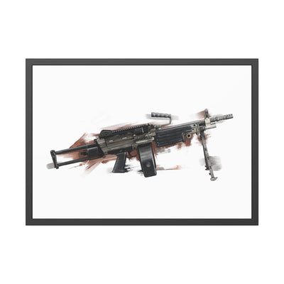 Belt-Fed 5.56x45mm Light Machine Gun Painting - Red Background - Black Frame - Value Collection