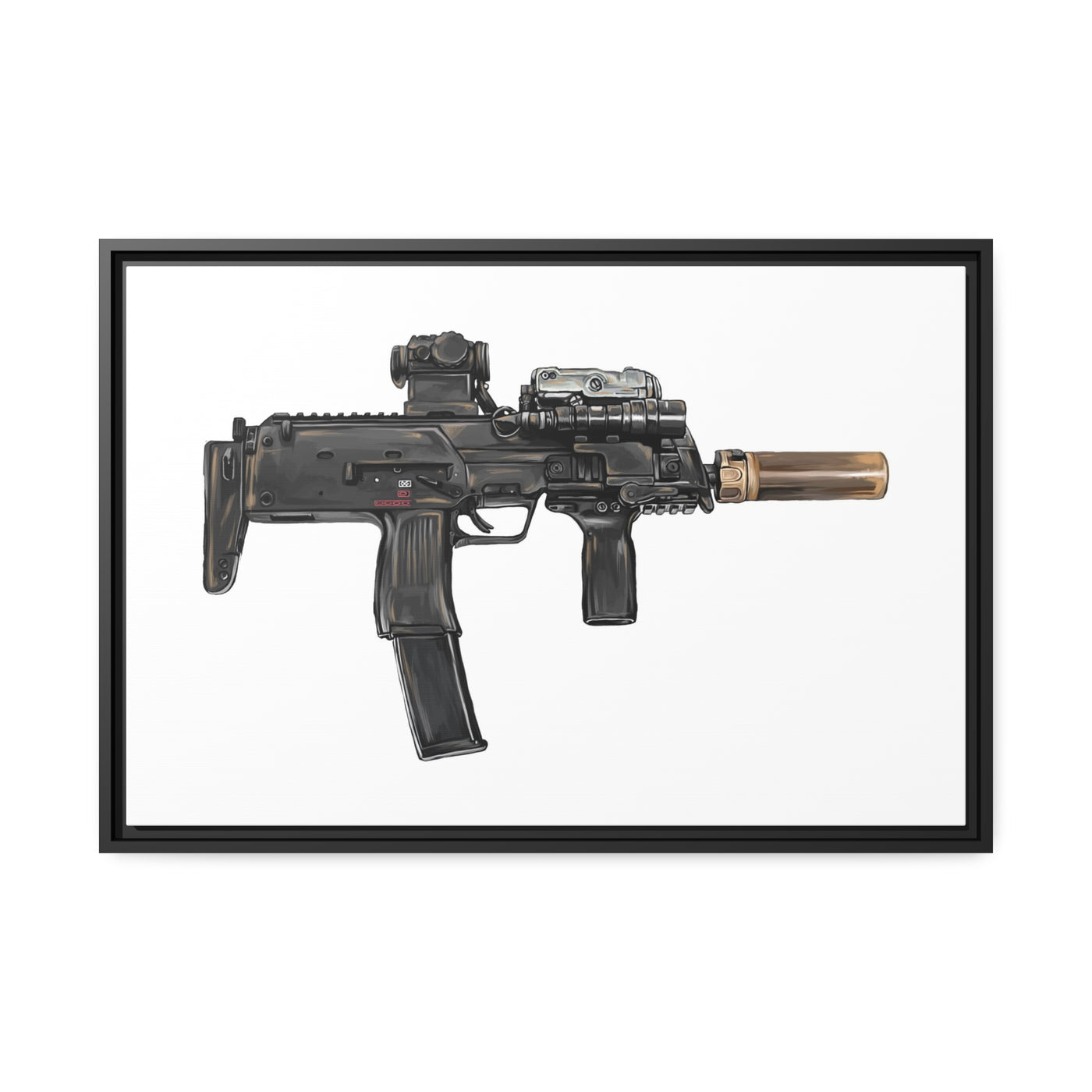 German 4.6x30mm Sub Machine Gun Painting - Just The Piece - Black Framed Wrapped Canvas - Value Collection