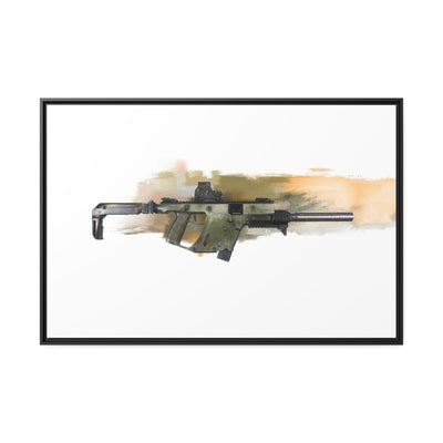 The Vindicator - Suppressed SMG Painting - Yellow Background - Black Framed Wrapped Canvas - Value Collection