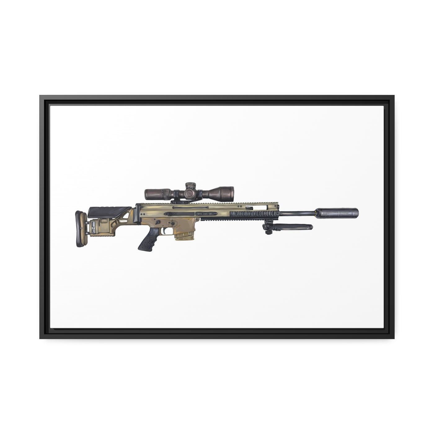 Socom Sniper Rifle Painting - Just The Piece - Black Framed Wrapped Canvas - Value Collection