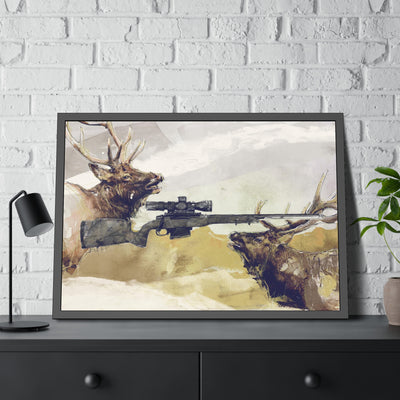 Elk Hunting Rifle Painting - Black Frame - Value Collection