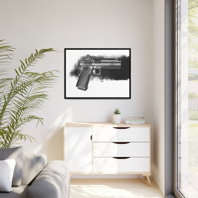 2011 Black & White Pistol Painting - Black Framed Wrapped Canvas - Value Collection